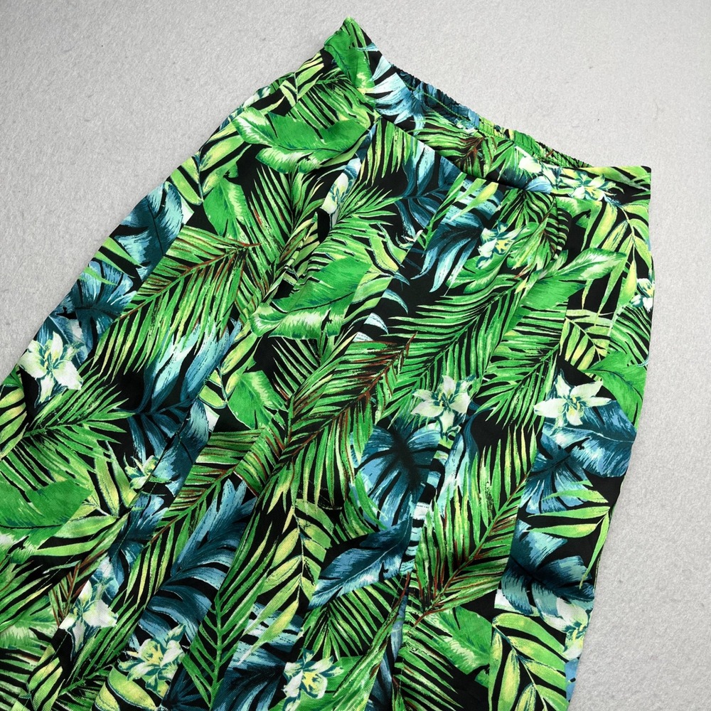 AYFVE Tropical Palm Leaf Wide Leg Pants Green Blue Medium Boho Y2K